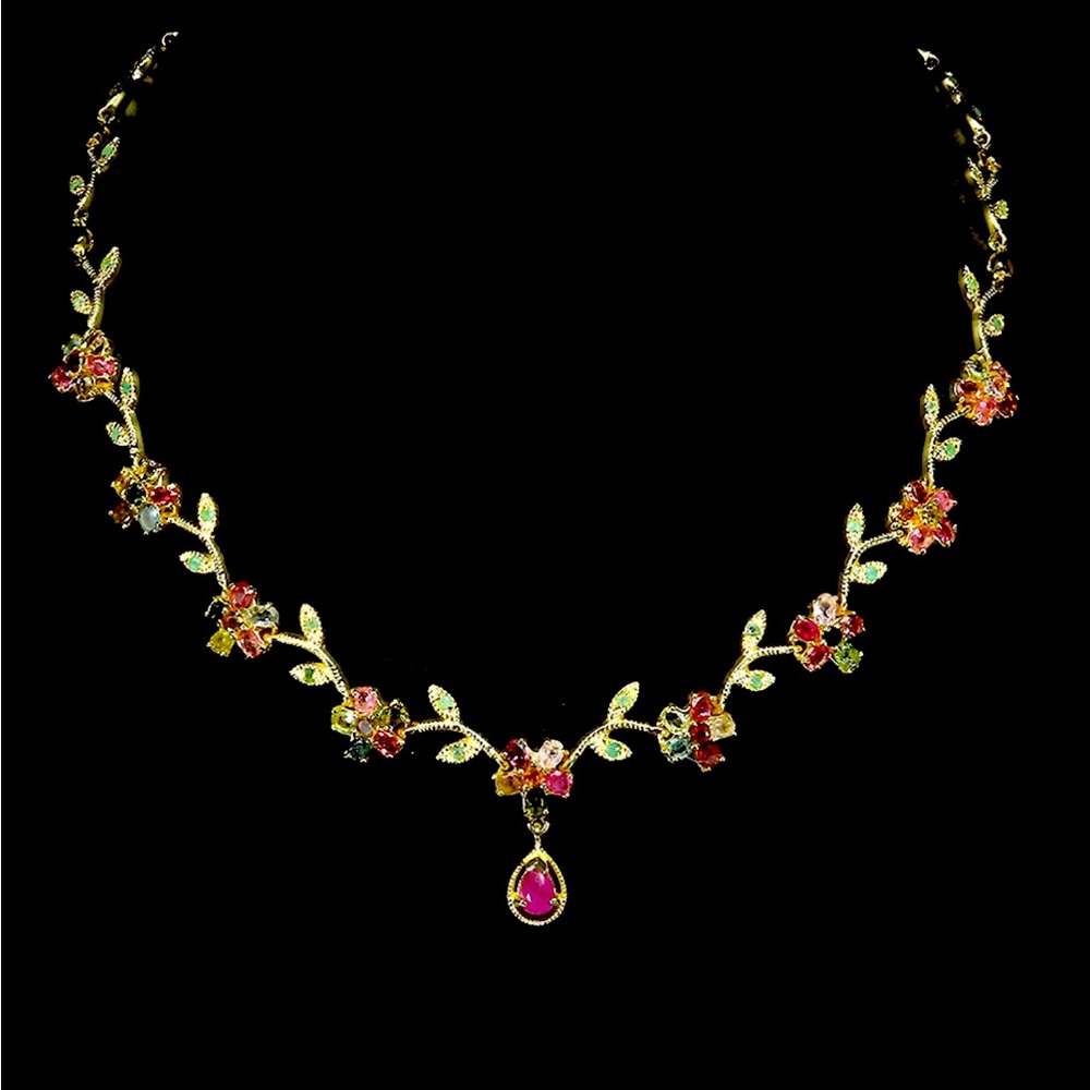 “La Fleur” Ruby Emerald Tourmaline Necklace
